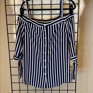 Navy Striped Off-Shoulder Top